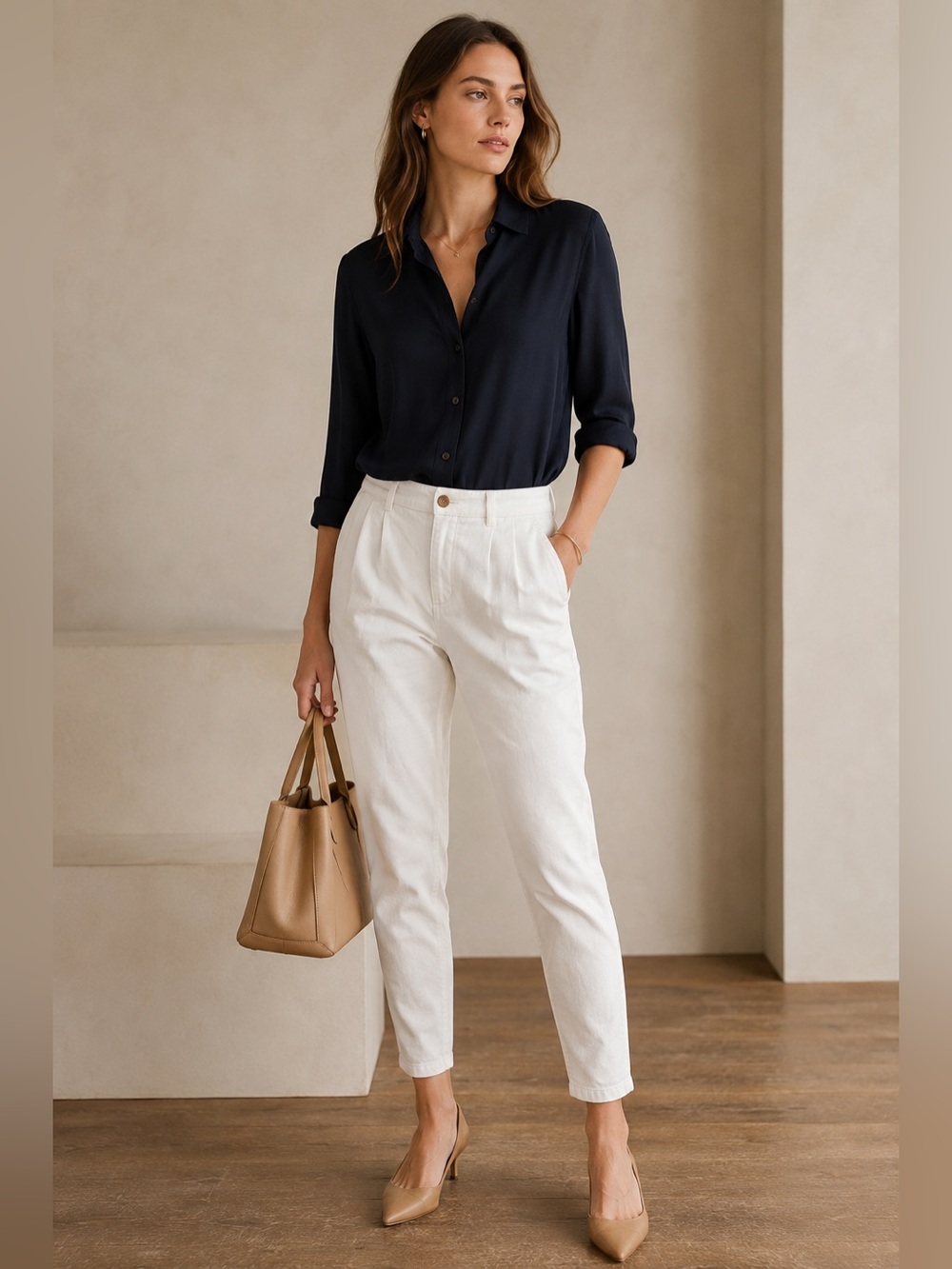 Anthropologie White Lyocell Pleated Tapered Pants Petite 25P Women’s Casual